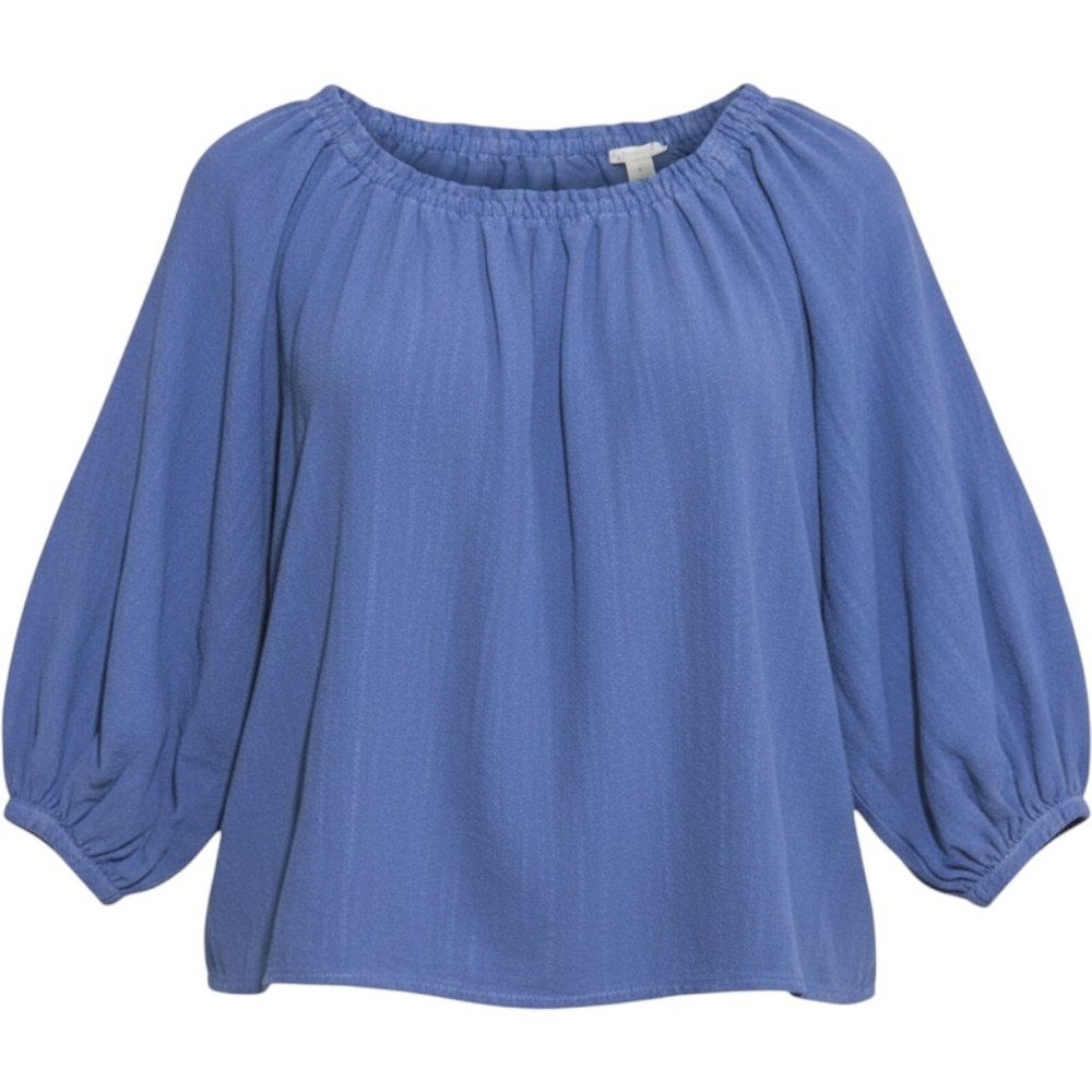 Zara Blouse Girls Size 7 Blue Cotton Puff Sleeve Boho Tiered Balloon Top 122cm